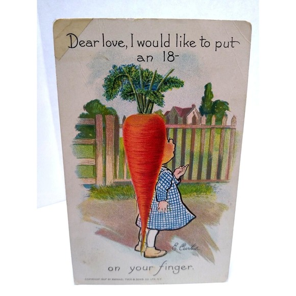 Fantasy Postcard Tuck E Curtis Carrot Head Anthropomorphic Garden Patch Series - Picture 2 of 4